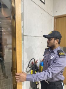 The image of an event where few security guards are actively working.